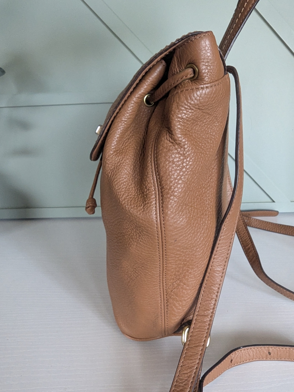 Coach Pebbled Leather Drawstring Backpack in Tan - Picture 6 of 12